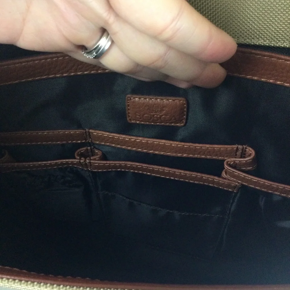 Bosca Leather and Canvas Flap Top Crossbody Messenger Briefcase